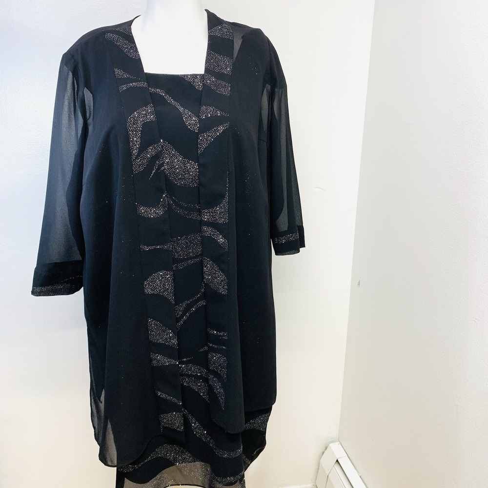 Dress Barn Collection Formal Dress 22W Black Silver Sparkle Jacket Event Cruise